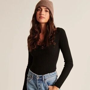 Abercrombie & Fitch Black Ribbed Sweater Bodysuit
